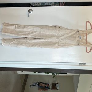 White cropped overalls